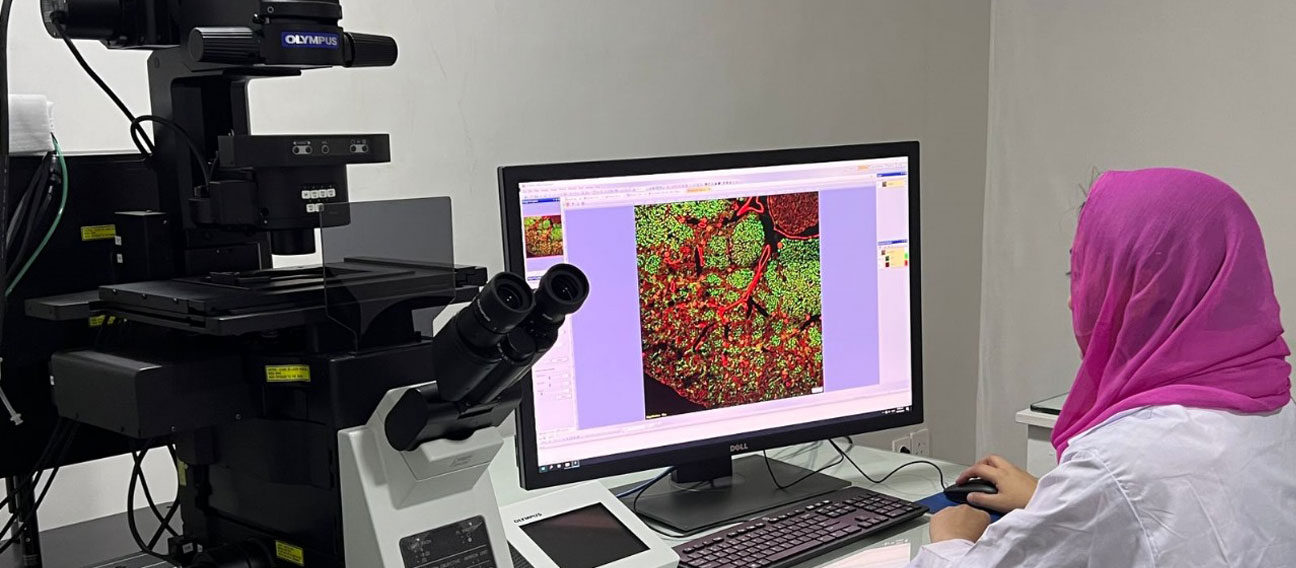 Confocal microscopy imaging of tissue at IRCBM, CUI Lahore
