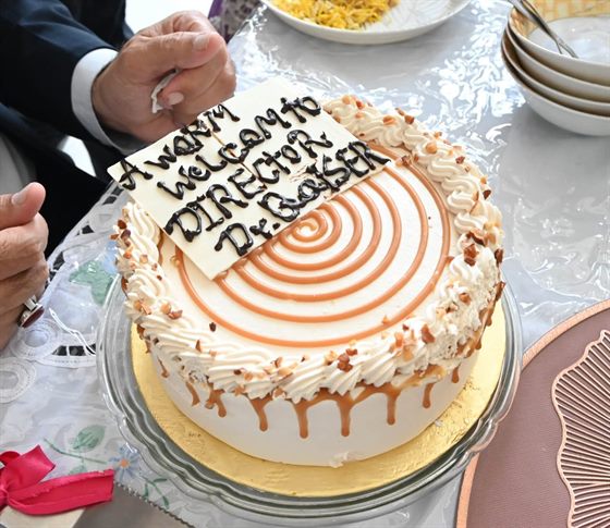 The welcome cake prepared for the Campus Director