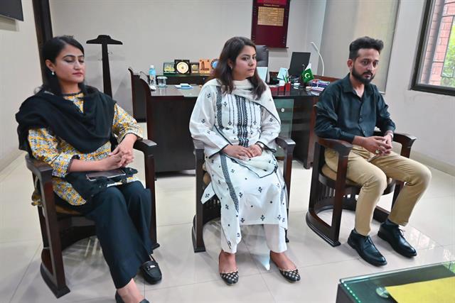 Faculty members during a one-on-one meeting