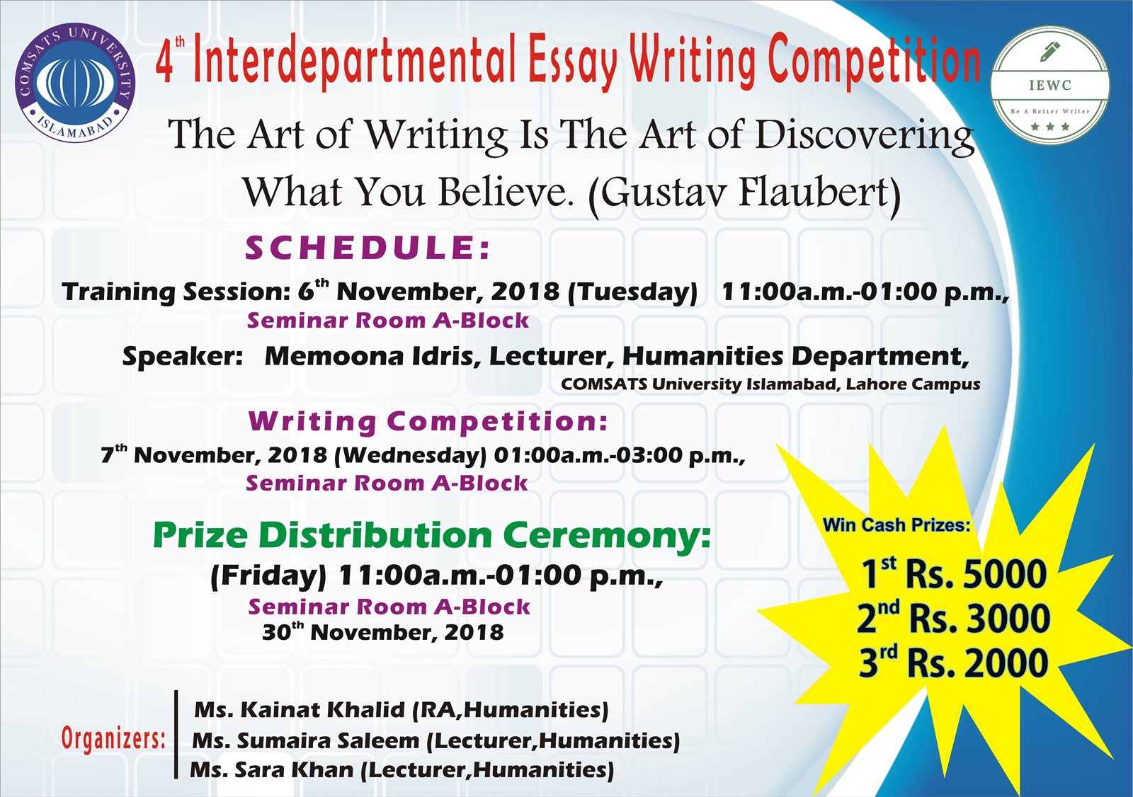 4th Interdepartmental Essay Writing Competition (IEWC), Fall 2018