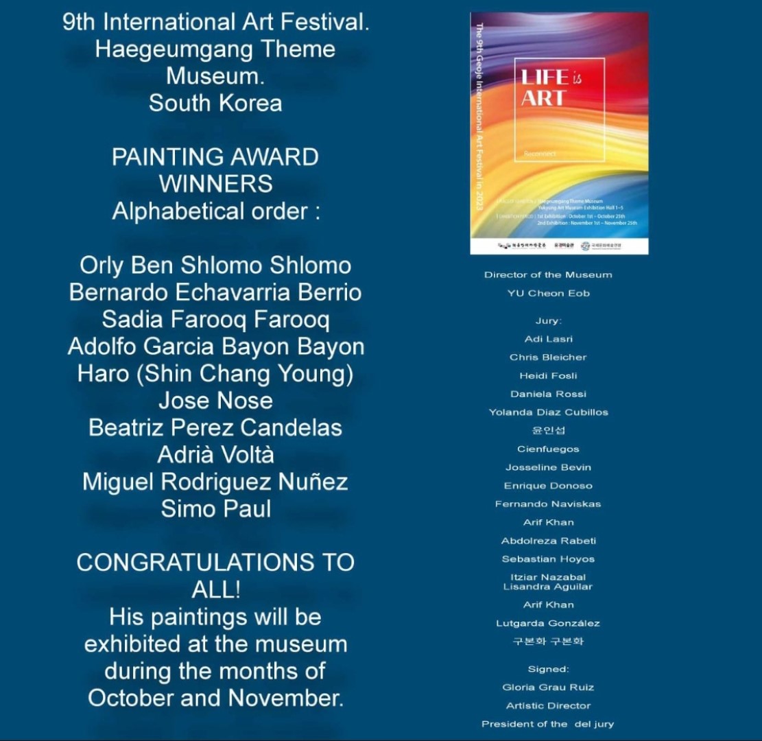 Ms. Sadia Farooq Conferred with an 'Excellence Award' at the 9th International Art Festival 'Life is Art', South Korea