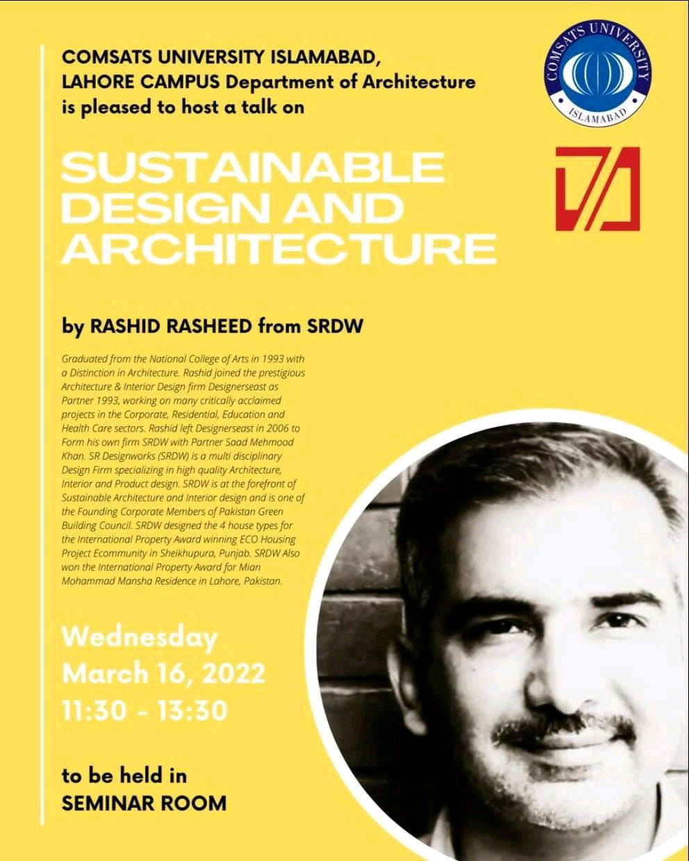 Department of Architecture Talk Series by Ar. Rashid Rasheed: 'A Conversation on Sustainable Architecture & Design'