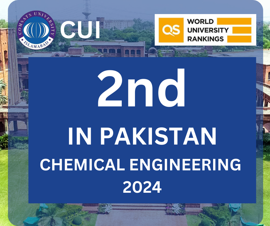 Celebrating Success: Department of Chemical Engineering Ranks # 2 in Pakistan and Elevates Globally in QS 2024 Rankings!
