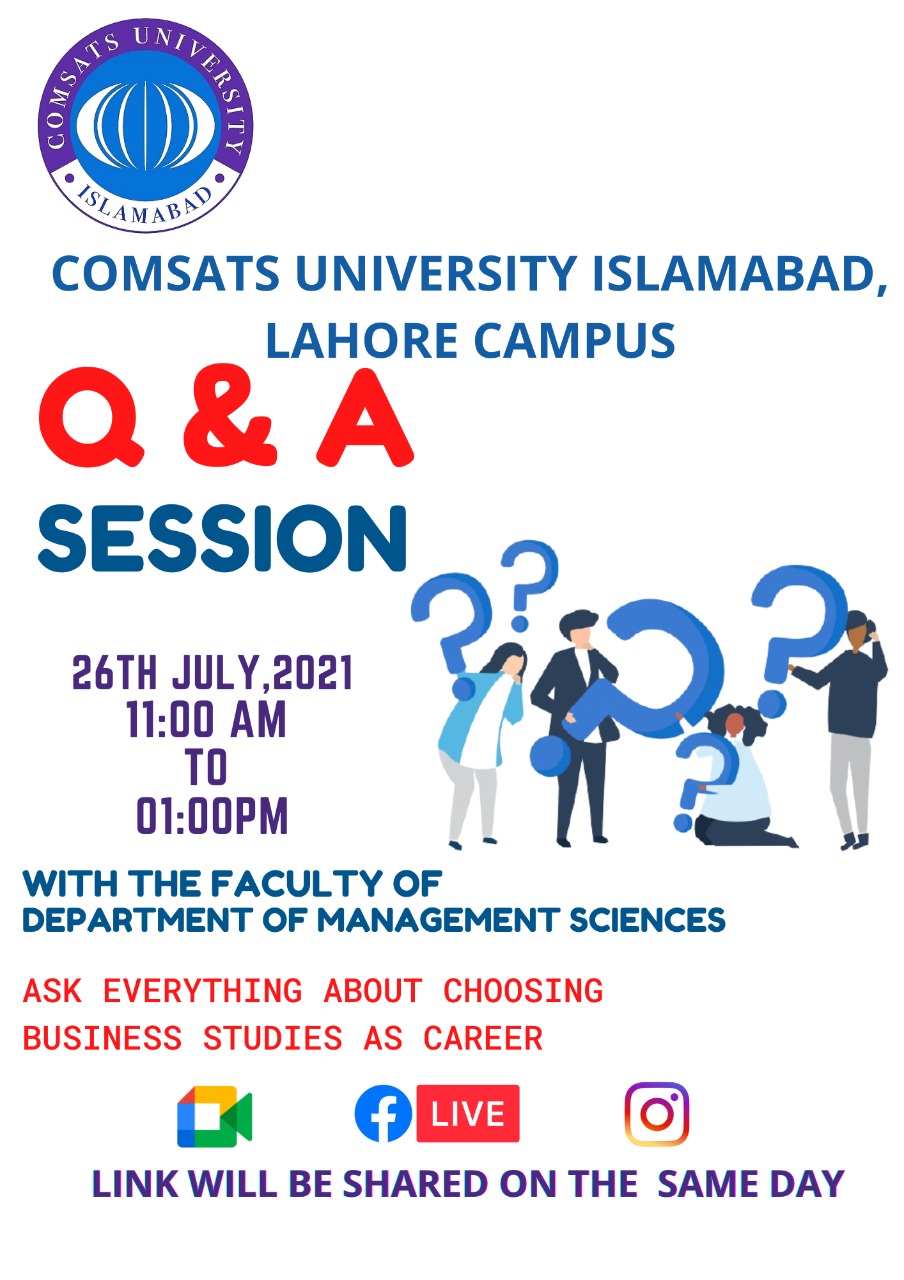 Q & A Session with Dept of Management Sciences on 26th July 2021