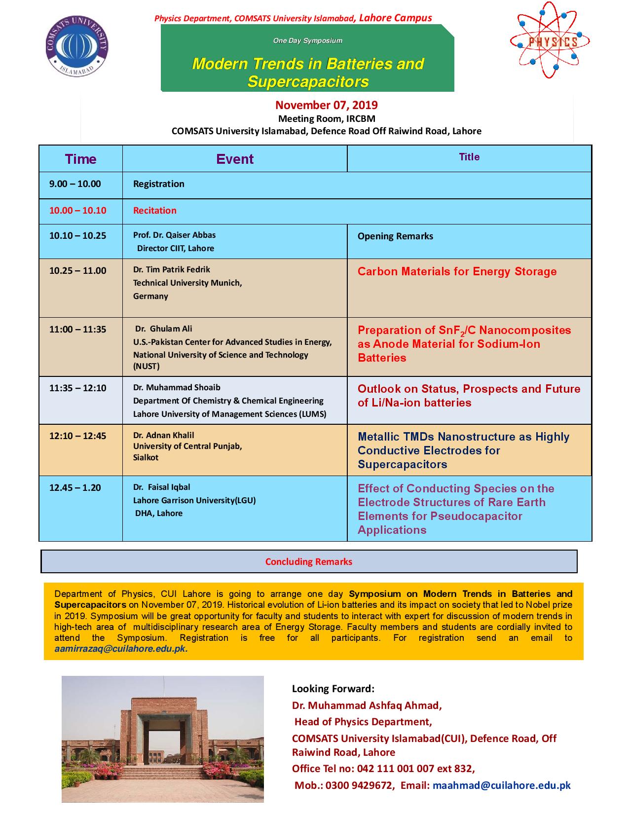 One Day Symposium on Modern Trends in Batteries and Supercapacitors
