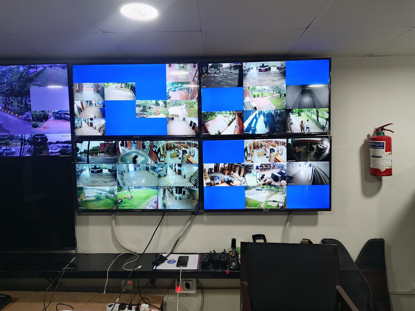 CCTV video wall covering campus gates, parking and buildings
